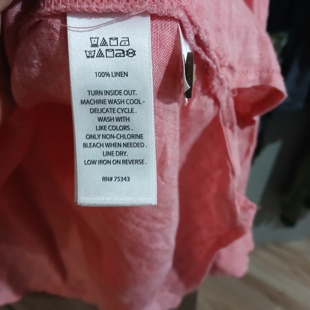 Women's Linen Button-Up Tops - Pink, Blue, and Coral Rolled Up Sleeves - Picture 9 of 14